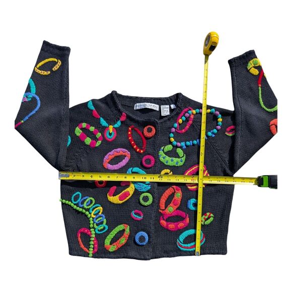 Michael Simon Jewelry Embroidered Knit Sweater Large Button Front Cardigan Art - Picture 8 of 9